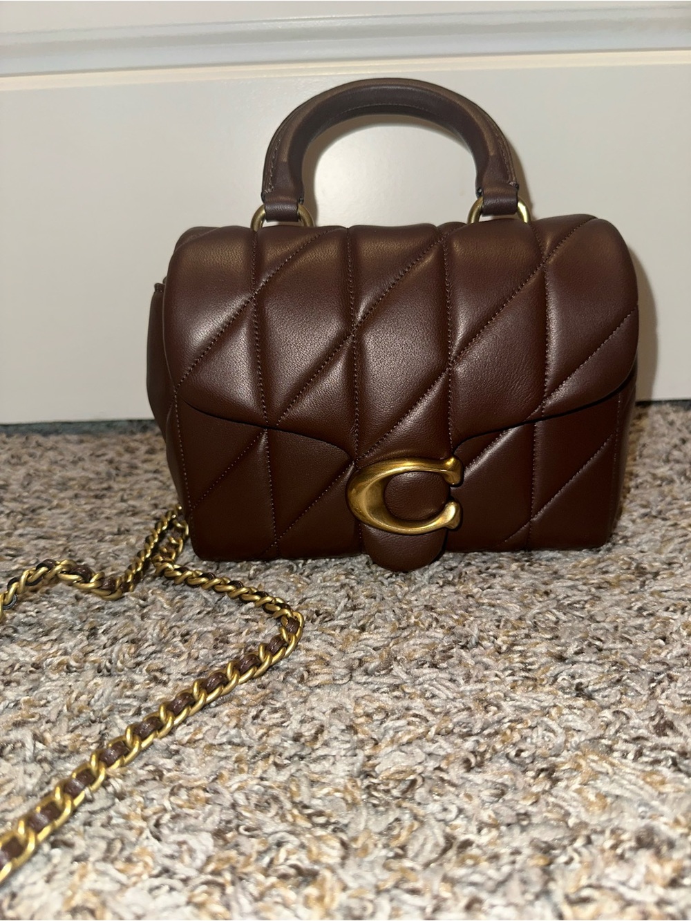 Coach Quilted Chocolate Brown Top-Handle Crossbody with Gold Hardware